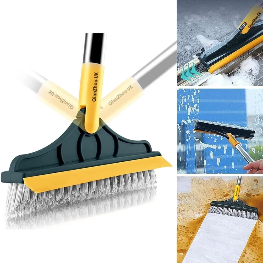 Floor Brush- 2 In 1 Long Handle Wiper Stiff Bristle Floor Brush