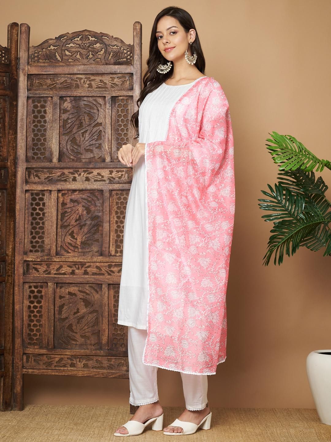 Women Embroidered Straight Kurta Pant With Dupatta Set