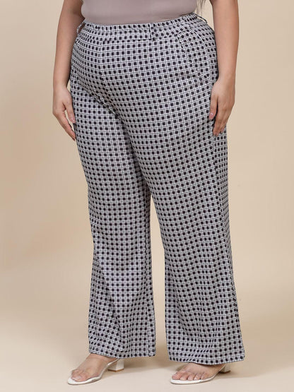 Flambeur Women's Plus Size Casual Checkered Print Trouser