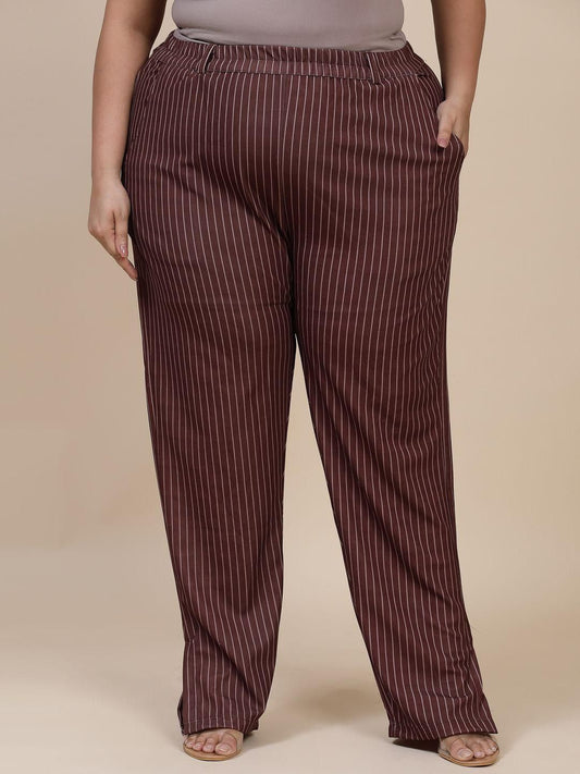 Flambeur Women's Plus Size Casual Stripe Print Trouser