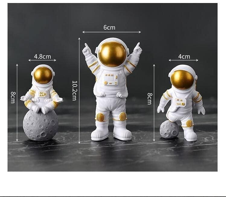 Astronaut Spaceman Statue Ornament Home Office Desktop Figurine Decors Set of 3 - Golden