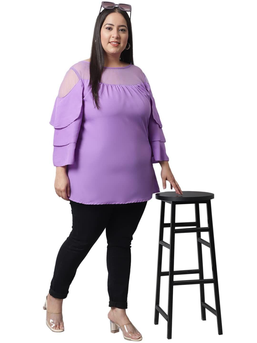 Flambeur Women's Plus Size Solid Purple Full Sleeve Top