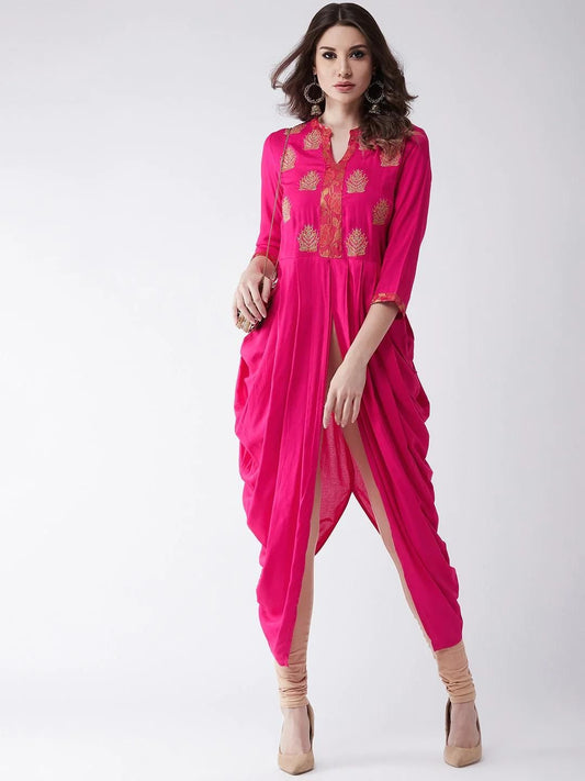 PANNKH Pink Embroidered Cowl Kurta