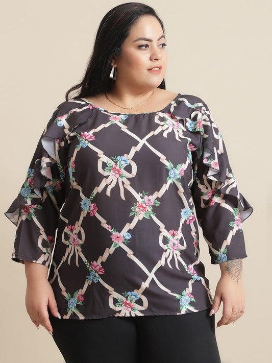 Flambeur Women's Plus Size Printed Half Sleeve Top