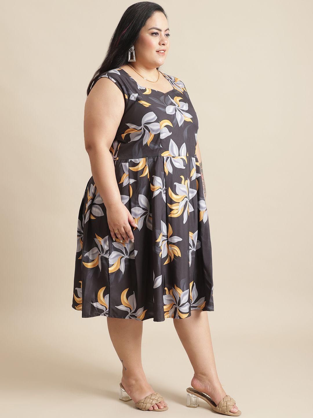 Flambeur Plus Size Floral Flared Short Dress for Women