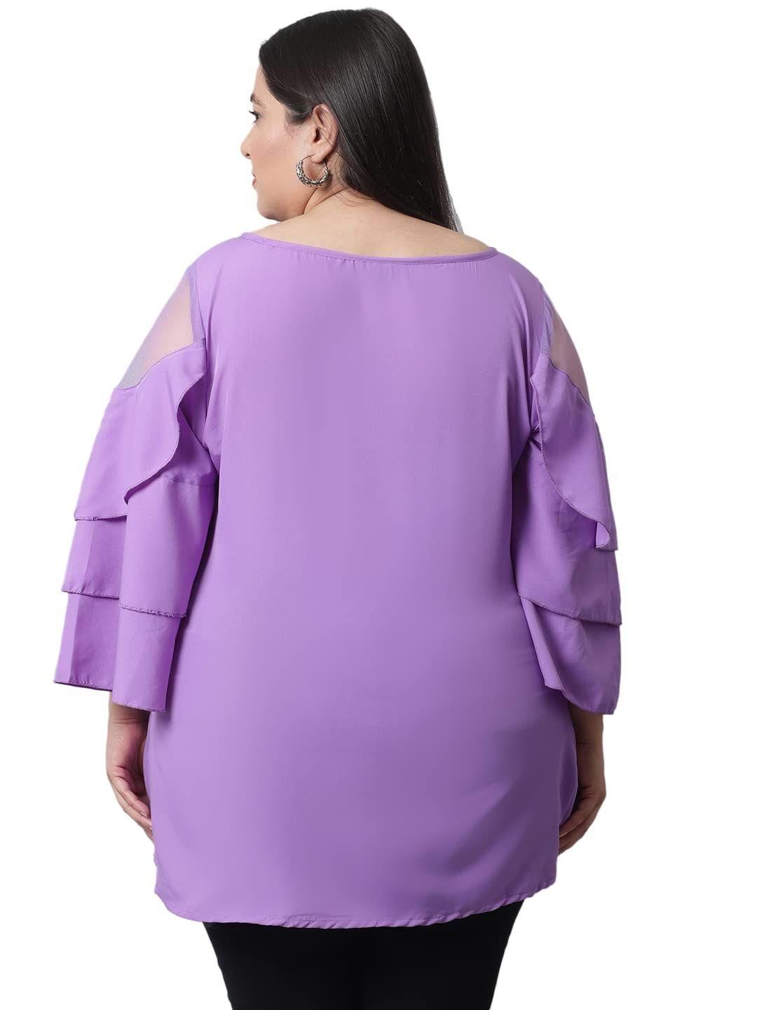 Flambeur Women's Plus Size Solid Purple Full Sleeve Top