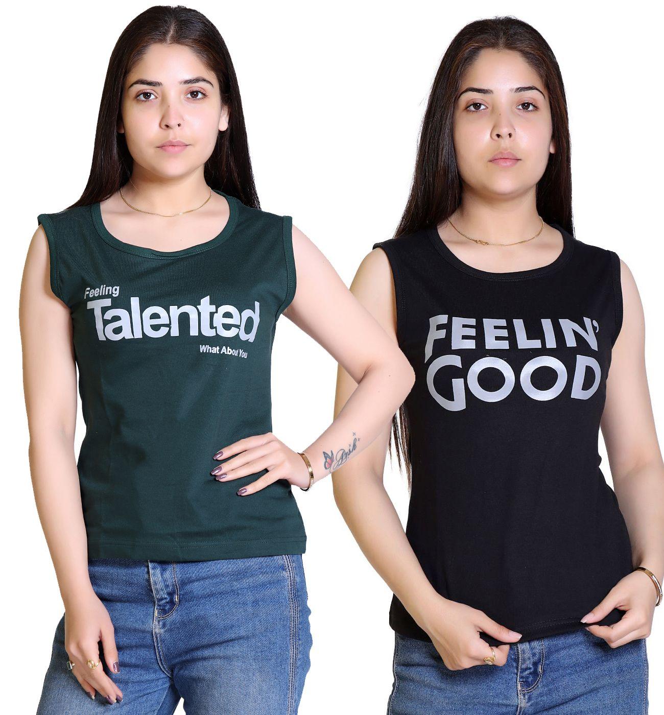 Women's Cotton Typography Print T-Shirt Buy 1 Get 1 Free