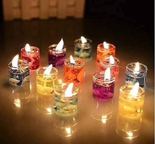 Multicolour Smokeless Decorated Mini Cute Glass Jelly Gel Candles (Pack of 12 Pcs)