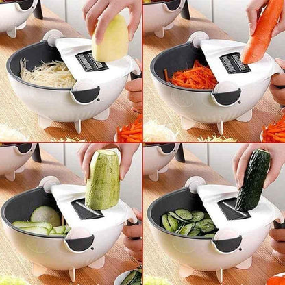 Vegetable Cutter- 7 in 1 Multifunction Magic Rotate Vegetable Cutter with Drain Basket Large Capacity