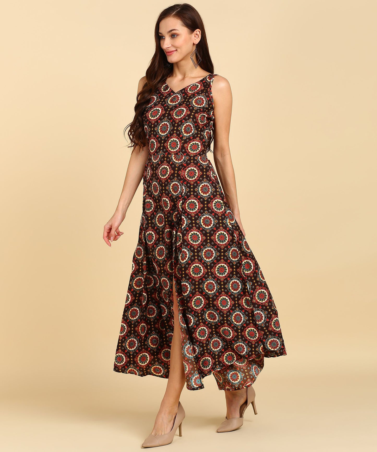 Latest Printed American Crepe Floor Length Kurti