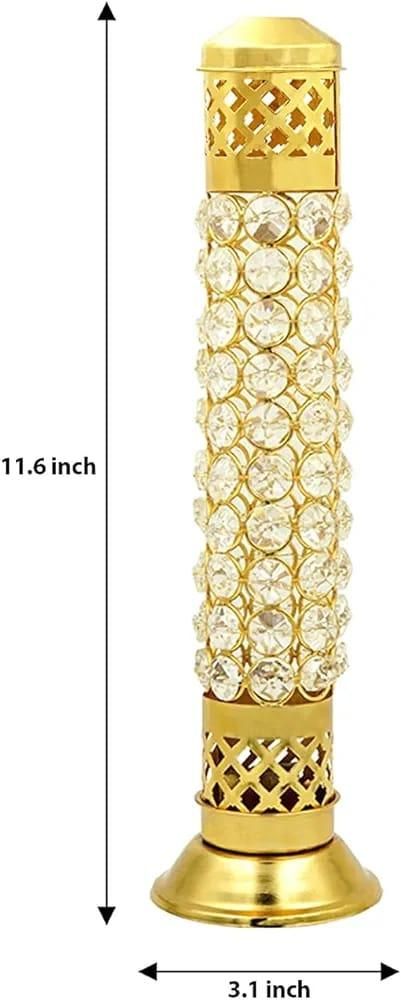 Incense Stick Holder with Ash Catcher| 25cm Height | Brass Crystal Incense Burner| Pack of 1