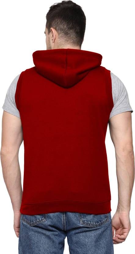 Men Sleeveless Solid Hooded Sweatshirt