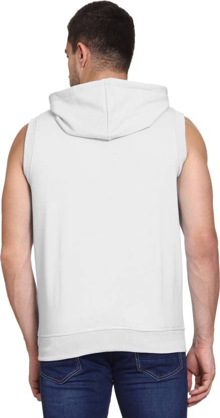 Men Sleeveless Solid Hooded Sweatshirt