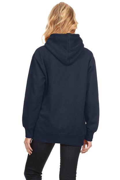 Popster Navy Blue Solid Fleece Hoody Regular Fit Long Sleeve Womens Sweatshirt