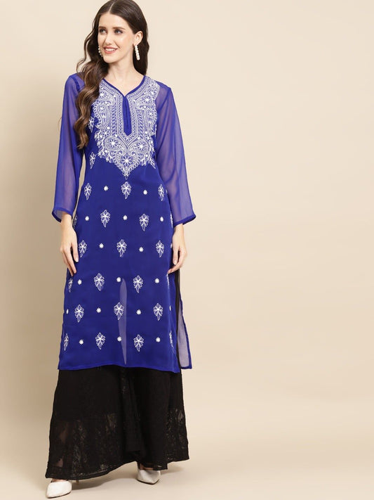 Women Lucknowi Chikankari  Straight Georgette Kurta