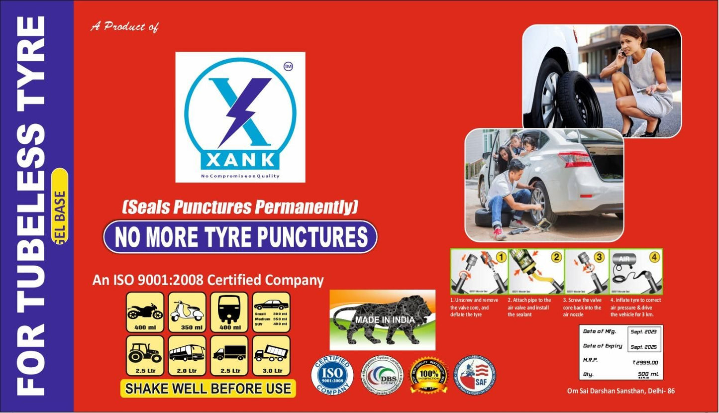 XANK Tyre Sealer Pack Of 1 NO PUNCHER Tubeless Tyre Puncture Repair Kit