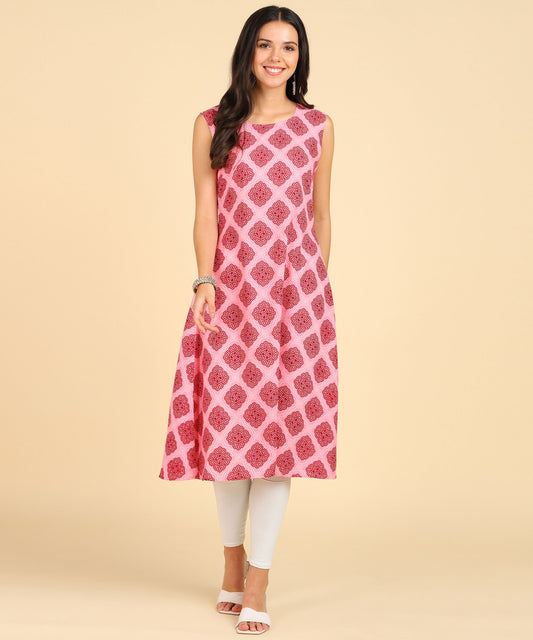 Women's Casual Wear Sleeveless Round Long Kurtis