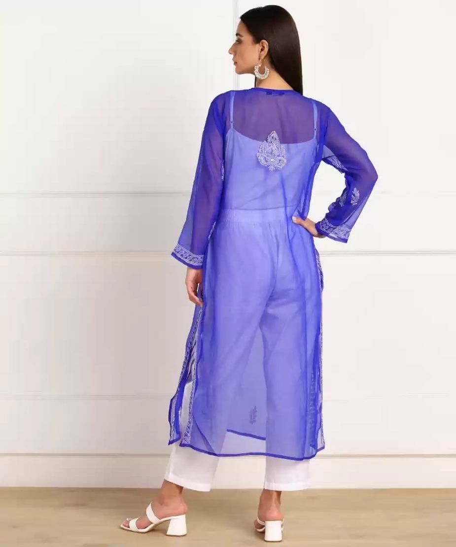 Women Lucknowi Handmade  Straight Georgette Kurta