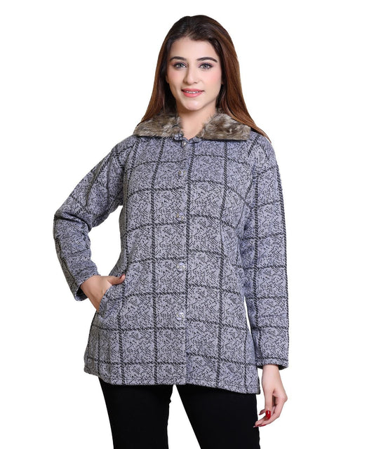 Women's Check Pattern Woolen Winter Coat