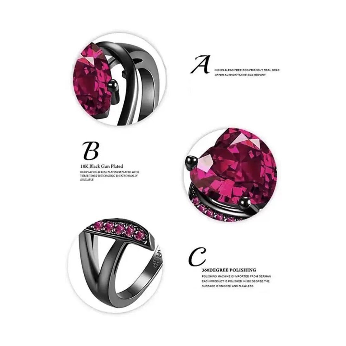 �Valentine Love Blood Pink Heart Shape Diamond Ring for Girl And Women Stainless Steel Cubic Zirconia Black Silver Plated Ring