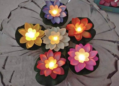 Lotus Flower Floating Diya Set with Water Sensor (Set of 6)