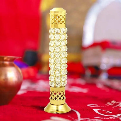 Incense Stick Holder with Ash Catcher| 25cm Height | Brass Crystal Incense Burner| Pack of 1