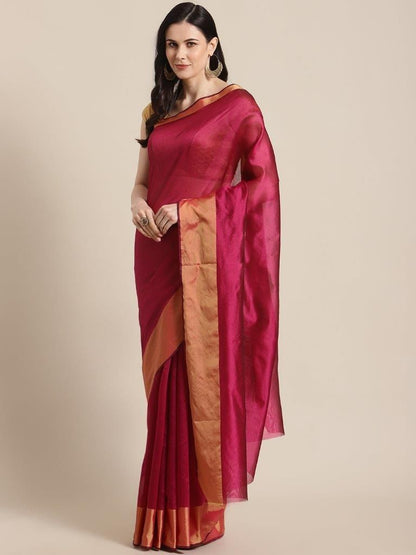 Luxurious Solid Silk Sarees With Zari Border