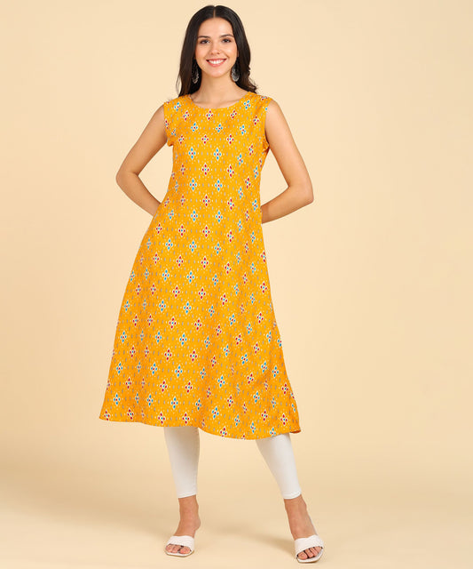 Women's Casual Wear Sleeveless Round Long Kurtis