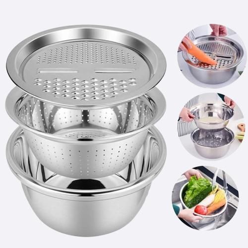 3 in 1 Multifunctional Grater Basin Stainless Steel Colanders Set