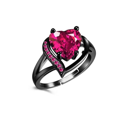 �Valentine Love Blood Pink Heart Shape Diamond Ring for Girl And Women Stainless Steel Cubic Zirconia Black Silver Plated Ring